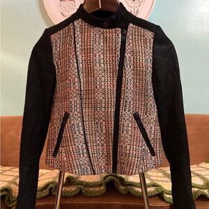 Theory Scheli Silk Tweed Goat Suede LeatherJacket Black Chromatic